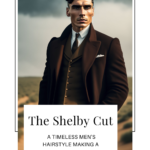 "A man with a slicked-back hairstyle, wearing a three-piece suit and a newsboy cap. He is standing in front of a brick wall, and his hair is styled in the iconic Thomas Shelby haircut, with short back and sides and longer hair on top."